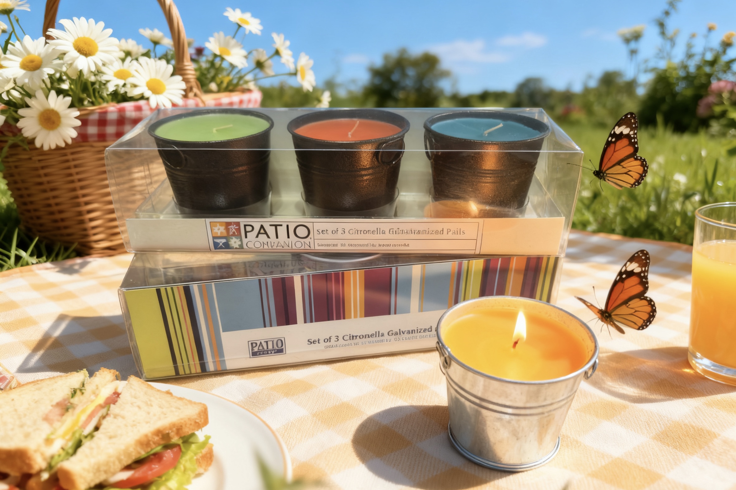 3pk Tin bucket  Filled Candles